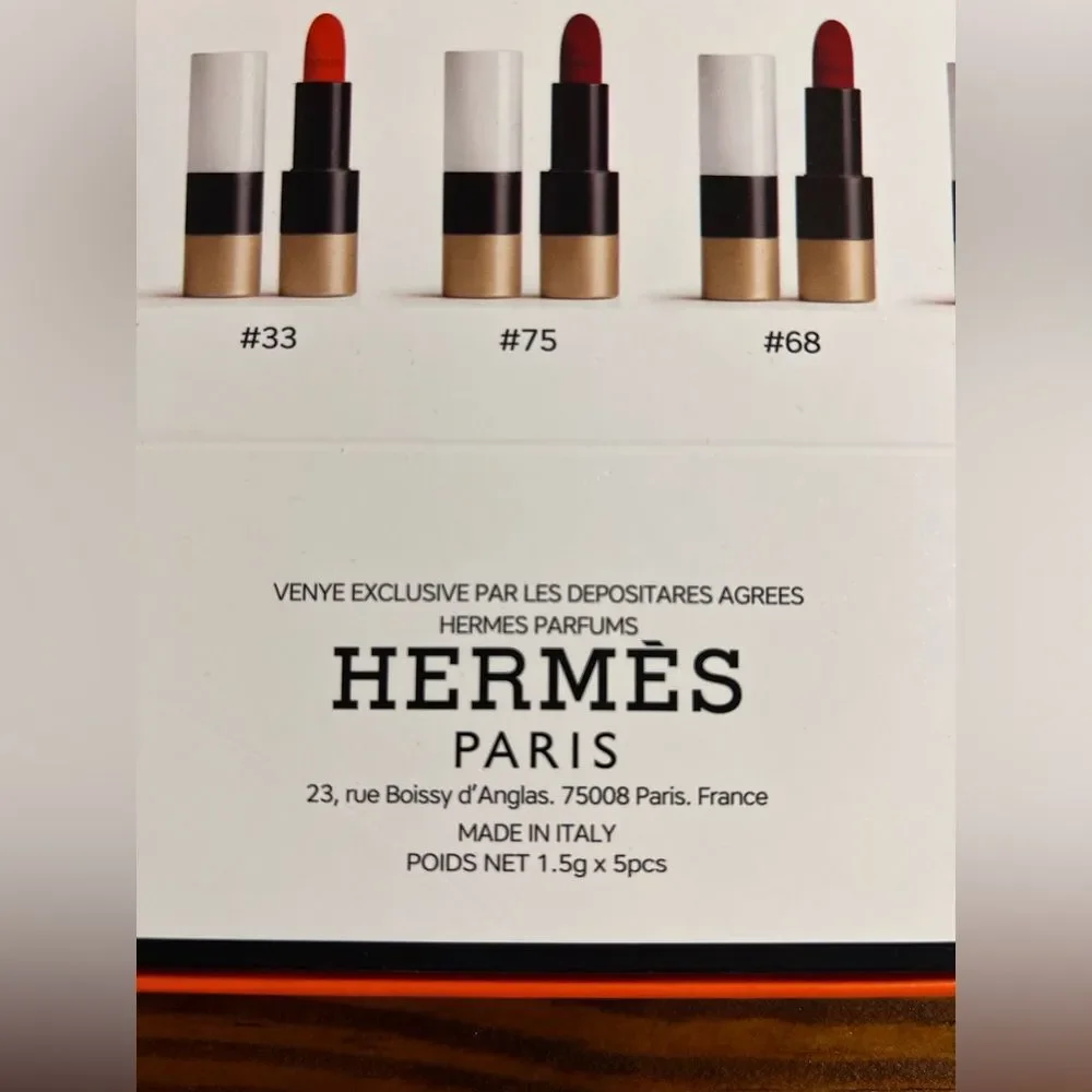 Hermès 5pc Lipstick Boxed Set luxury lip color  5 pcs#21,33,75,68,85 Giftable